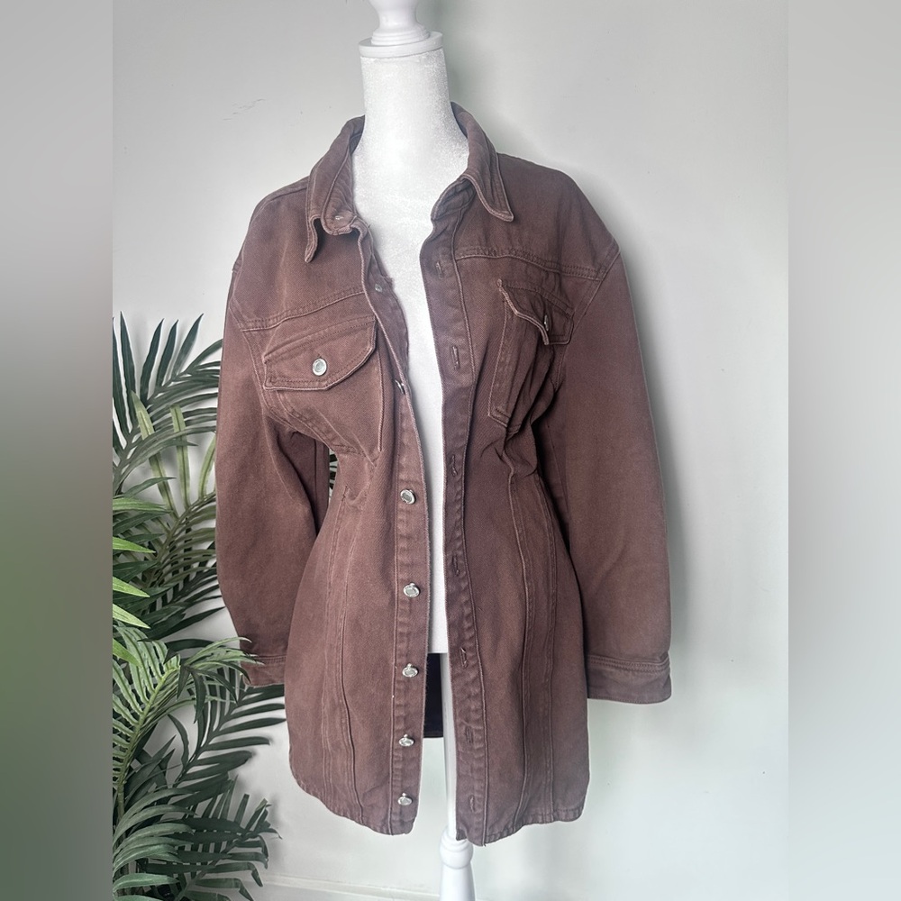 PrettyLittleThing Women’s Cowgirl Chocolate Denim Jean Jacket/Dress Size 6 - Picture 2 of 9
